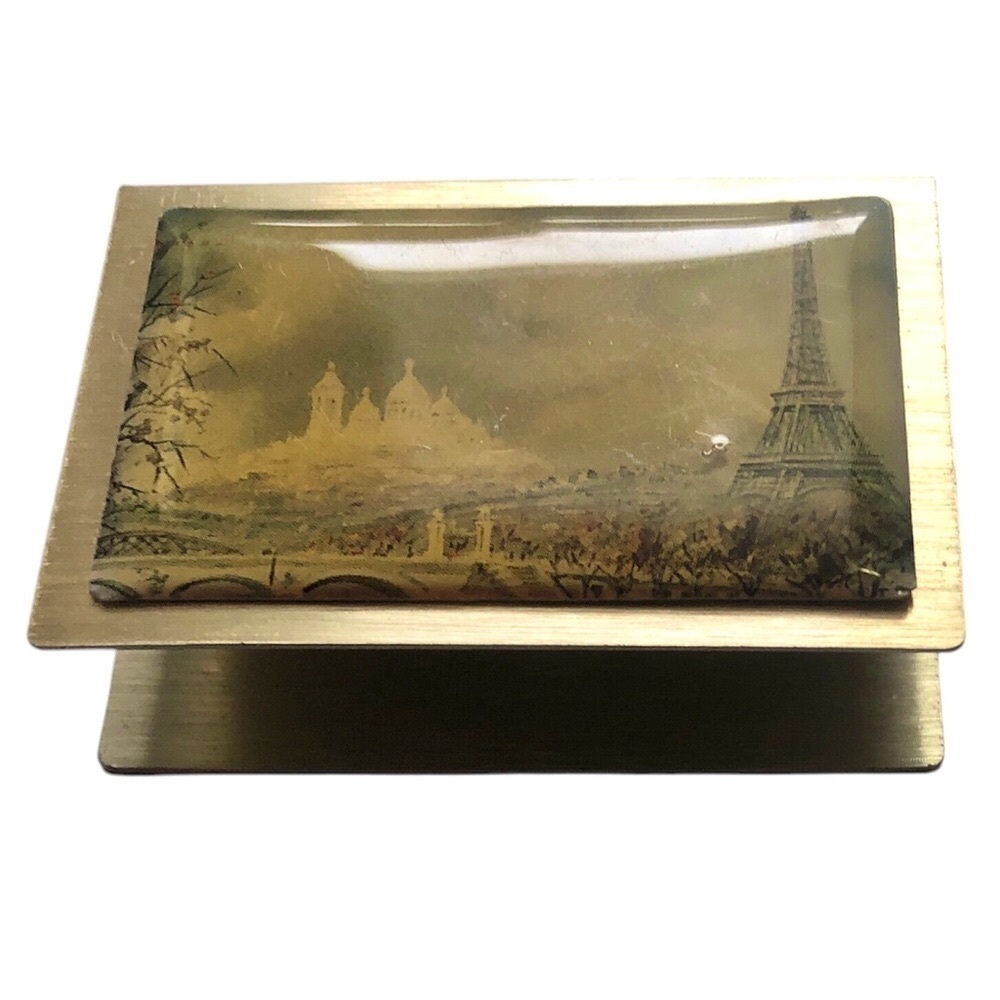 Vintage 90s Elegant Parisian Decorative Burnished, Steel Tone Matchbox Holder